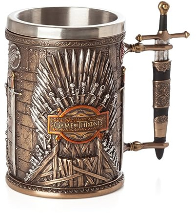 LOJAX Jarra de Cerveza vikinga de Juego Retro de Acero Inoxidable Pintada a Mano - Exquisita Jarra de Cerveza Decorada con Resina, diseño de mitología nórdica, Estilo gótico