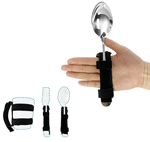 Universal Cuff Adaptive Utensil Holder Hand Strap Utensil Holder Adjustable Elder Eating Assistance Cuff Holding Cutlery Elastic Aid Utensil Cuff Holder Strap for Parkinson Arthritis Tremors Patients