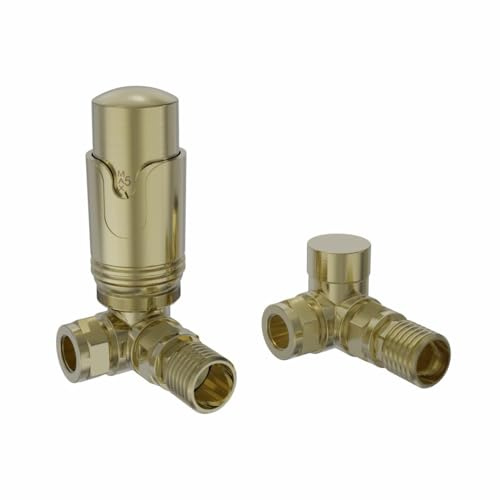Warmehaus Corner Thermostatic Radiator Valve Pack Brushed Brass TRV Set