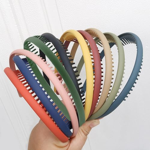 YONOY 10 PCS Thin Hair Bands with Teeth, Plastic Headbands for Girls, Non-Slip Teeth Comb Headbands - 10 Colors, Short Morandi Hair Accessories