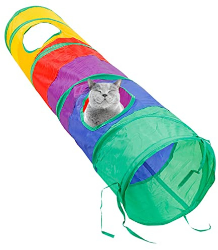Bunte Katzenspielröhre, interaktiver Katzentunnel, Regenbogen-Katzentunnel, tragbar, stark, Kratzfest, für Indoor-Übungen, verstecken, Faltbare Röhren, S-förmiges Spielzeug für Kätzchen und Kaninchen