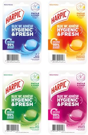 Harpic - Lot découverte Harpic bloc WC adhésif Hygienic & Fresh, 4x2 blocs