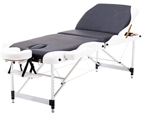CAFIEDR Salon- und Spa-Tische, tragbare Massageliege, 3-teilig, Aluminium, faltbar, Kosmetikliege für Reiki-Therapie-Behandlungssalon, mit Tragetasche (weiß)