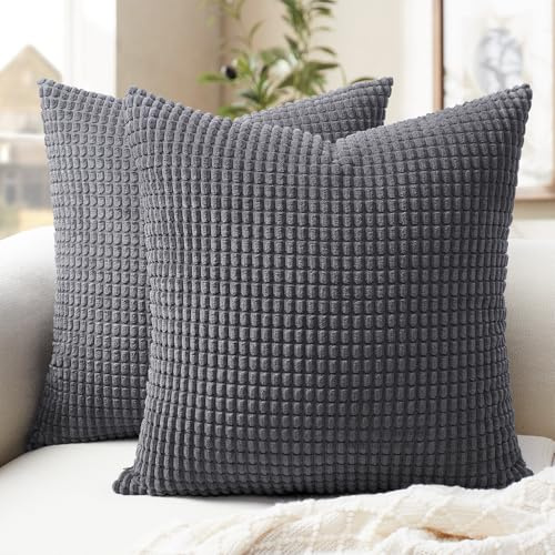 Softalker Sofa Kissenbezug Dunkelgrau 45x45 Cord 2er Set flauschig und weich Kissenhüllen Sofakissen Couchkissen Dekokissen Zierkissen Deko für Wohnzimmer Schlafzimmer Couch Winter Herbst