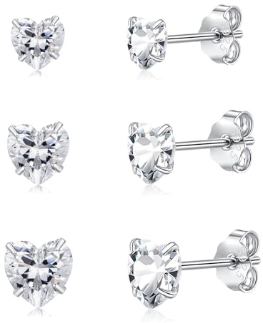 Loutade Ohrstecker Silber 925 Klein, 3 Paare 925 Sterling Silber Herz Ohrstecker Ohrringe Set, 3/4 / 5mm Hypoallergen Schlafen Knorpel Liebe Herz Zirkonia Ohrringe Stecker Silber für Damen Mädchen