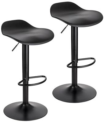 Baroni Home Set 2 Sgabelli Girevoli con Altezza Regolabile, Fondo Antigraffio e Poggia Piedi, Per Cucina, Ristorante e Bar, Leggero e Montaggio Facile, 40x40x64-86 cm, Nero