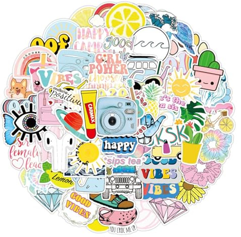 100 Sheets Aesthetic Stickers Pack, Cute Neon Girls Waterproof Vinyl Decals Laptop Stickers for Scrapbook, Luggage, Skateboard, and Water Bottles - Trendy Colorful Sticker for Art and Crafts