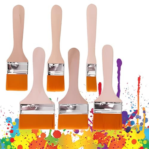 WeddHuis Breit Flachpinsel Set 6 Stück Verschiedene Größen Acryl Flachpinsel Hölzernen Griff Pinsel Künstler Satz für Ölgemälde Aquarell Ölgemälde