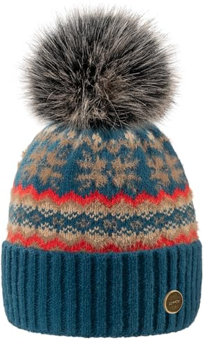 Chapeau d'hiver pour Femme Bonnet Polaire Chaud avec Pompon (FR/ES, Alpha/Lettres, M, L, Blue)