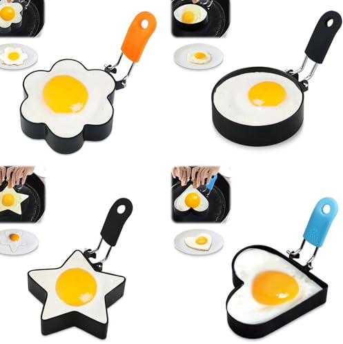 Confezione da 4 anelli per uova in camicia, in acciaio inossidabile, stampi rotondi per frittelle per friggere uova, omelette e muffin, anelli antiaderenti per uova fritte, 4 forme