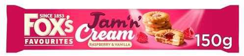 Biscuits Jam 'n' Cream Frambuesa y Vainilla 150g (Pack de 6) Tasty And Twisty A symphony of Flavors Cesta de regalo para cumpleaños, Navidad, Pascua, Año Nuevo