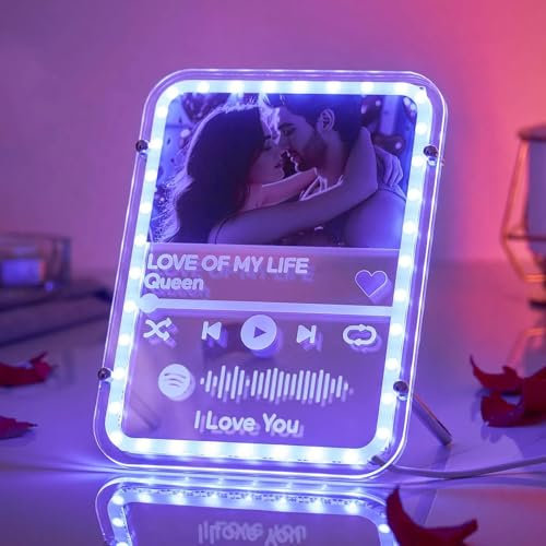 VEELU Personalisierte Spotify Lampe mit Foto, Wandleuchte, Individuelle Nachtlampe, 7 Farbwechsel LED Nachtlicht, Für Ihn & Für Sie Geschenk, Romantische Geschenkidee für Verliebte