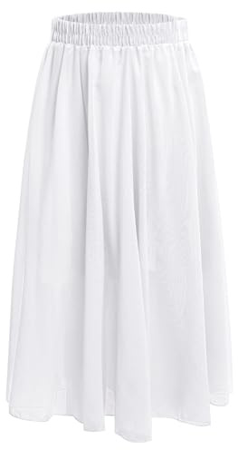 Yhong Falda de ballet para niña de gasa, falda de danza, cintura elástica, falda larga, líneas A, falda maxi de competición, ropa de rendimiento blanco 122-128