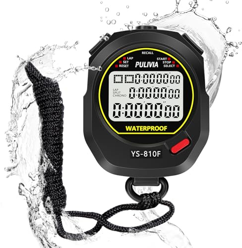 PULIVIA Waterproof Stopwatch Timer 10 Lap Split Memory Digital Stop Watch for Sports