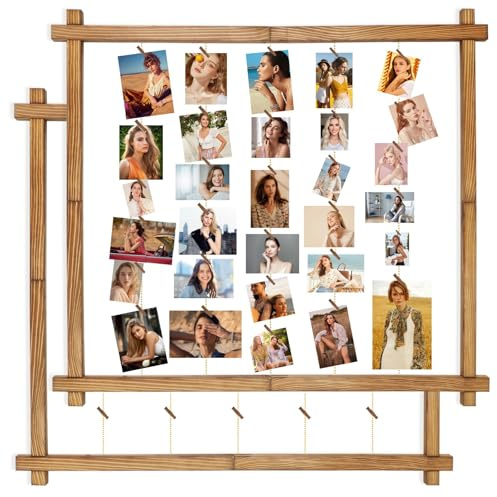 PHOENANCEE Cadre photo en bois pour plusieurs images, cadre photo collage mural avec clips, panneau photo suspendu pour la décoration intérieure(Noir Carbonisé, Lot de 2)