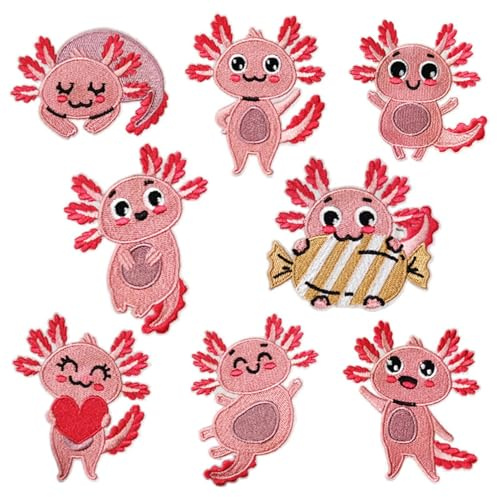 Belle toppe per stirare e stirare le toppe per i | 8 axolotl per la riparazione di vestiti | Ricamo per stirare in vestiti per jeans, giacche, magliette