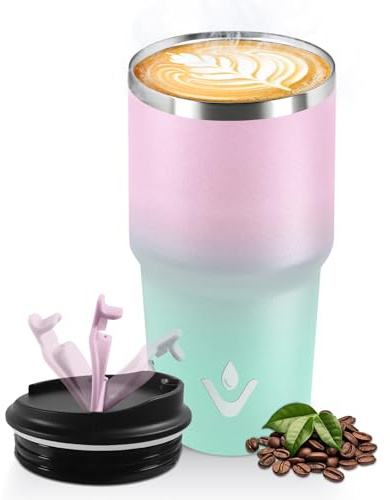 HoneyHolly Termo Cafe 600 ML, Reutilizables, Vaso Termico Cafe Antigoteo para Coche, Acero Inoxidable 304, Taza Termica Para Llevar, Termo Café Hermético para Café Frío y Caliente, Leche y Té