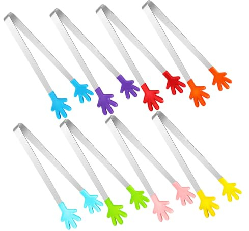 Sosoport 8 pièces Pinces Alimentaires Mini Colorées Inox Réutilisables Pinces Buffet Multifonctions pour Service Sucre Apéritifs et Barbecue