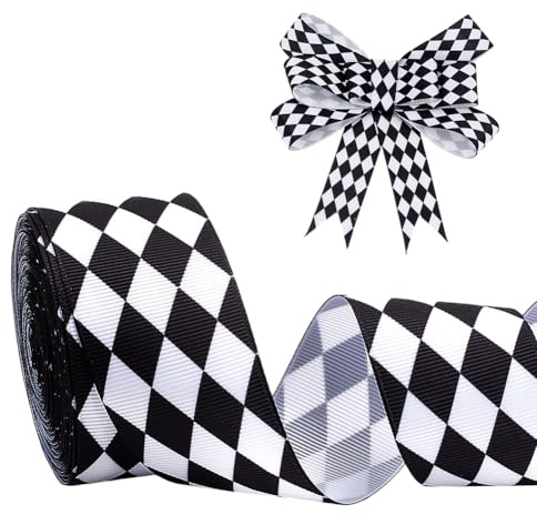 PH PandaHall 9.1m Schwarz Weiß Kariertes Band 38mm Bastelband Gingham Ripsband Rautenmuster Dekorative Bänder Für Geschenkpapier Kuchen Party Dekoration Schleife Feiertage Weihnachten Hochzeit