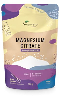 Magnesio Citrato in Polvere | 500 g | Per Muscoli, Nervi, Equilibrio Elettrolitico | Alta Biodisponibilità | Ottimo per Stanchezza Stress e Affaticamento | No Additivi | No OGM | Vegan | Vegavero®