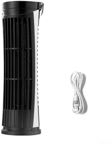 Ventilateur tour sans pales avec alimentation USB, flux d'air puissant et lumières LED avec deux vitesses de vent réglables pour le confort de la maison et du bureau (noir)