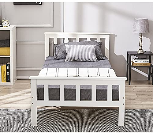 Panana White 3FT Wooden Pine Shaker Bed | Slatted Base Solid Wood Construction for Bedroom Furniture (White, Single)