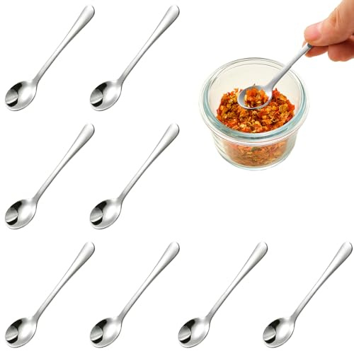 8 Stück Tiny Edelstahl Kleine Löffel,Espressolöffel Mini,Tiny 7,5CM,Mini Löffel,Cute Edelstahl Mini Löffel,Cute Small Gewürz Löffel für Gewürze,Salz,Honig,Teelöffel, Fun Little Scoops.