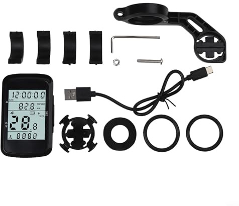Computer da bicicletta GPS wireless con LCD da 2,4 pollici, tachimetro e contachilometri per ciclismo, display retroilluminato, durata della batteria di 28 ore, calibrazione del tempo, design