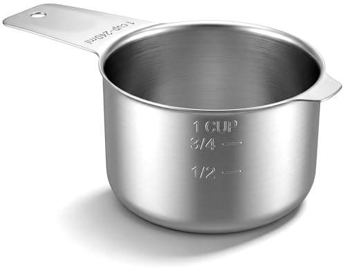 1 Cup Stainless Steel Measuring Cup, 240 ml Etched Inner Scale Metal Measuring Cups with Handle Measure Scoop Dog Food Scoop for Wet and Dry Ingredients, Cooking, Baking, Dishwasher Safe