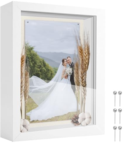 Bilderrahmen zum Befüllen, 30x37cm 3D Bilderrahmen Tief mit Leinenrückseite, Objektrahmen Tiefer Rahmen für Fotos, Objekte, Hochzeitsstrauß, Erinnerungsstücke