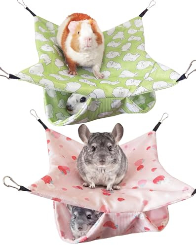 Rat Hammock for Cage 2 Pack Double Layer Cooling Small Animal Bed GreenPink | Hanging Pet Bed for Rat Guinea Pig Ferret Hammock Hamster Parrot Sugar Glider and Chinchilla Cage Accessories