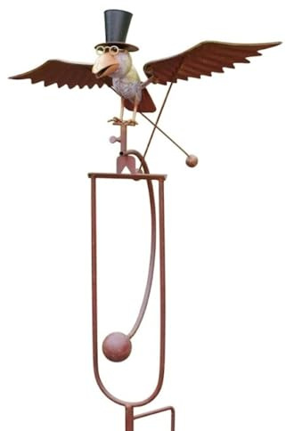 Rocking Bird Wind Spinner Kinetic Metal Garden Ornament, 120cm | Top Hat Bird Design