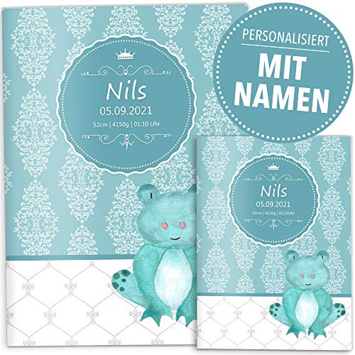 OLGS U-Heft und Impfpasshüllen Set | Petrol Vintage | Untersuchungshefthülle und Impfpash Hülle | Perfektes Babygeschenk personalisierbar mit Namen (Uhefthülle, Impfpasshülle personalisiert, Frosch)
