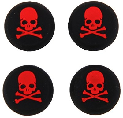 Lot de 4 capuchons en silicone pour manettes de jeu PS4 Xbox One PS3 Xbox 360 PS2 Motif tête de mort rouge