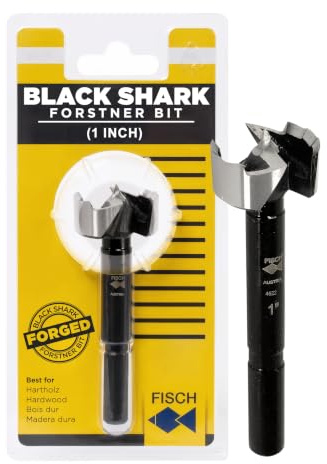 Fisch Black Shark Forged Steel Forstner Drill Bit for Woodworking, Precision Wave Design, Clean Cuts in Hardwoods, MDF, and Plywood, FSA-365792, Made in Austria (1 inch)