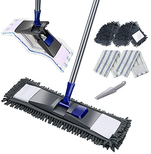 Masthome Mocio Piatto Lavapavimenti, Mocio Pavimenti con 4 Panno in Microfibra Riutilizzabile e Lavabili, Mocio Lavapavimenti Professionale per Pulizia Parquet, Marmo, Mattonella