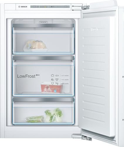 Bosch GIV21AFE0 Serie 6 Einbau-Gefrierschrank, 88 x 56 cm Nische, 97 L, Flachscharnier, Made in Germany, LowFrost seltener abtauen, BigBox Platz für großes Gefriergut