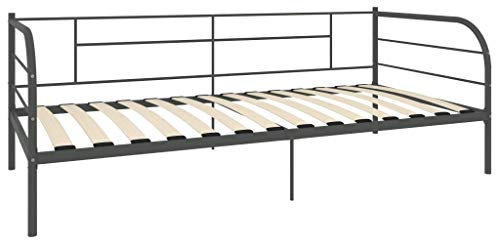 pedkit Dagssängram sängram metallsäng soffa sängram med ribborgaller gästbädd sängram ungdomssäng grå metall 90 × 200 cm