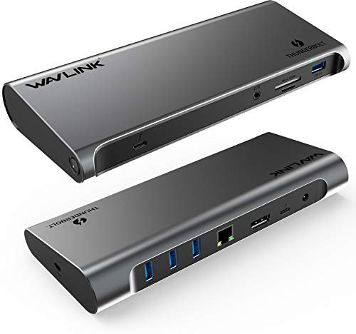 WAVLINK Thunderbolt 3 Dock con funzione di ricarica da 85 W per Mac-Book Pro Fine 2016-2020 e notebook Windows specifici (DisplayPort, Gigabit LAN, audio, slot per schede SD e porte USB 3.0)