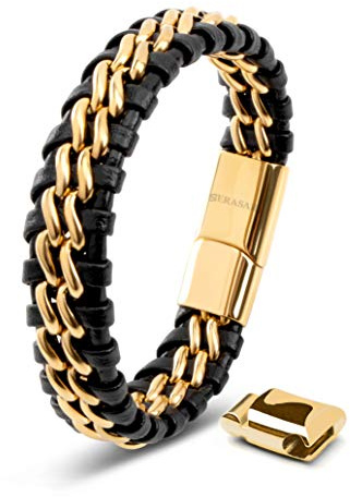 SERASAR Läderarmband för Män 23cm Flätat Guld Armband Pojkarmband Hanarmband Smyckepresentidé Jubileumspresenter Present till Make, Pojkvän, Vänner