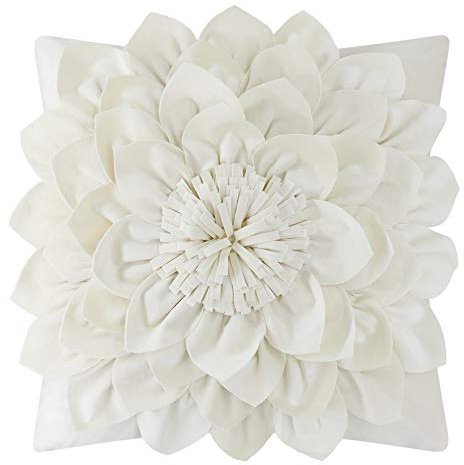 OiseauVoler 3D Flower Decorative Throw Pillow Covers Floral Pillow Shams Soft Velvet Pillowcases Home Sofa Car Bed Room Decor 18 x 18 Inches Cream White