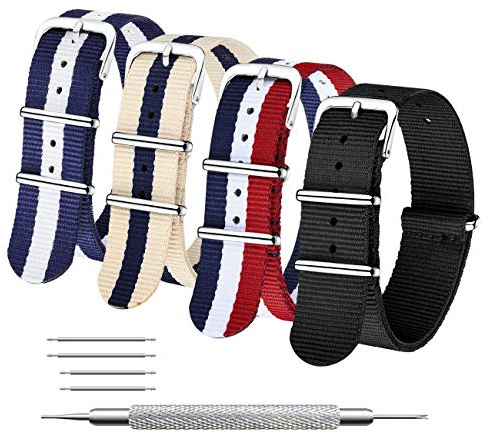 MEGALITH Klockor Rem NATO 4/8 Uppsättningar 16mm 18mm 20mm 22mm 24mm Klockarmband Nylon Ballistiska Swiss Zulu Remmar med Spänne i Rostfritt Stål