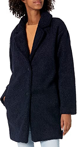 Amazon Essentials Women's Teddy Bear Fleece Oversized-Fit Lapel Jacket, Navy, Small