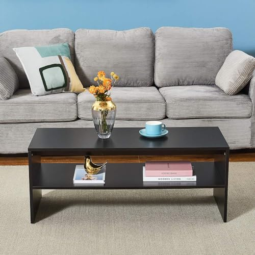 Panana Coffee Table Living Room Furniture 2COLORS Rectangular Lower Shelf (Black)