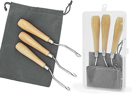 JJWNMLL 3Pcs Latch Hook Tool,Wooden Handle 6.5 inch Crochet Hook,with Storage Bag and Box,Latch Hook Rug kit,Crochet Hooks Set for Hair Extension Braid Carpet Making and Art Crafts