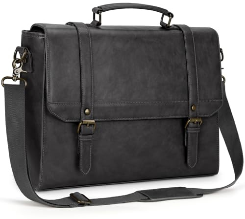 IGOLUMON Aktentasche Herren Wasserdicht Umhängetasche Herren 15,6 Zoll Laptoptasche Vintage Arbeitstasche Messenger Bag Laptop Schultertaschen Grau