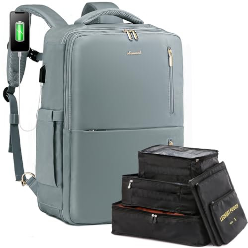 LOVEVOOK Backpack Women, Reiserucksack mit Packing Cubes, Rucksack Damen mit Nassfach und Schuhfach, Erweiterbarer Sportrucksack Kofferrucksack cabin max 55x40x20 für Pendeln Business Urlaub, Grau
