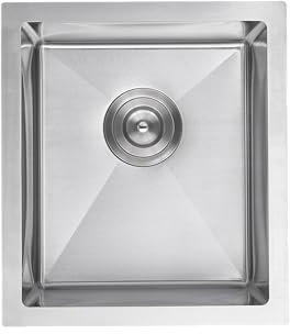 OUGOO Handmade 304 Stainless Steel Kitchen Sink, 35x45cm (Inner 30x40cm) Small Single Bowl Sink with Complete Drain Waste Kit (Trap Included), Under/Top/Flush-Mount, No Tap Deck, Brushed