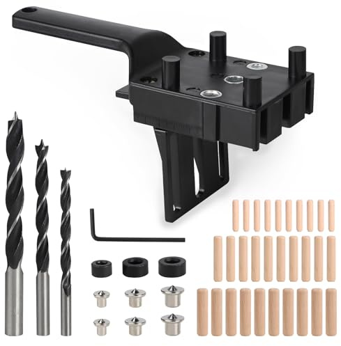 EXLECO Guide de Percage Réglable Gabarit de Percage Charniere Gabarit de Trou de Poche 6/8/10mm Guide de Menuiserie de Percage Gabarit de Goujon Guide de Menuiserie Positionneur de Trou Droits Noir