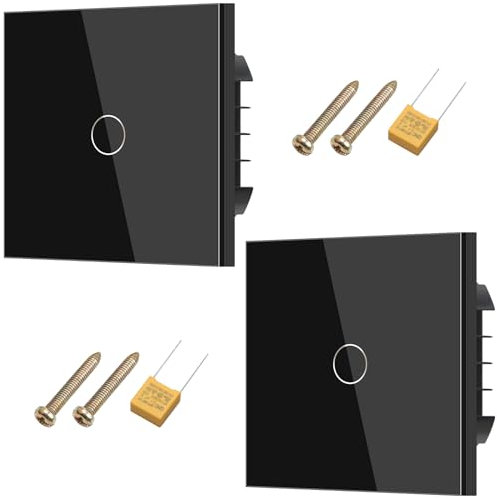 FEIGO Interruttore luce Casa Touch 2 pezzi,Interruttore a Parete Unipolare,con Pannello In Vetro Antigraffio e Retroilluminazione a LED,Standard 110 V-240 V,Interruttore a Sfioramento da Incasso Nero